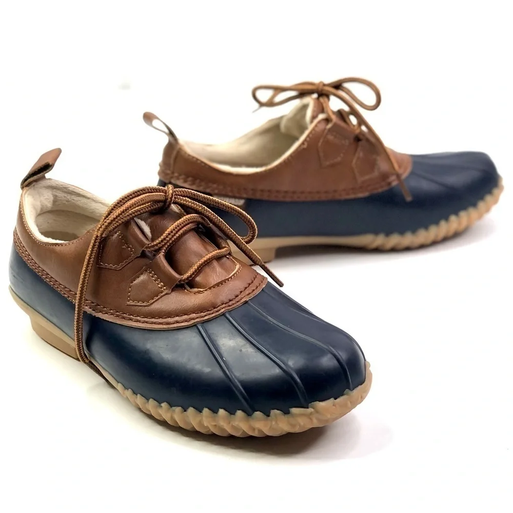 JBU Jambu Glenda low duck shoes navy brown lace up faux fur lined waterproof 6
